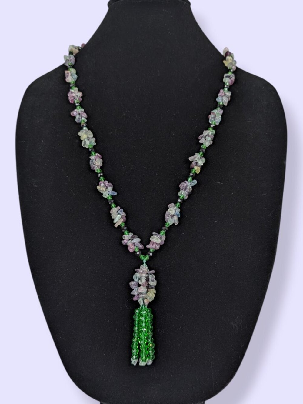 Green Crystal & Fluorite Chip Infinity Necklace
